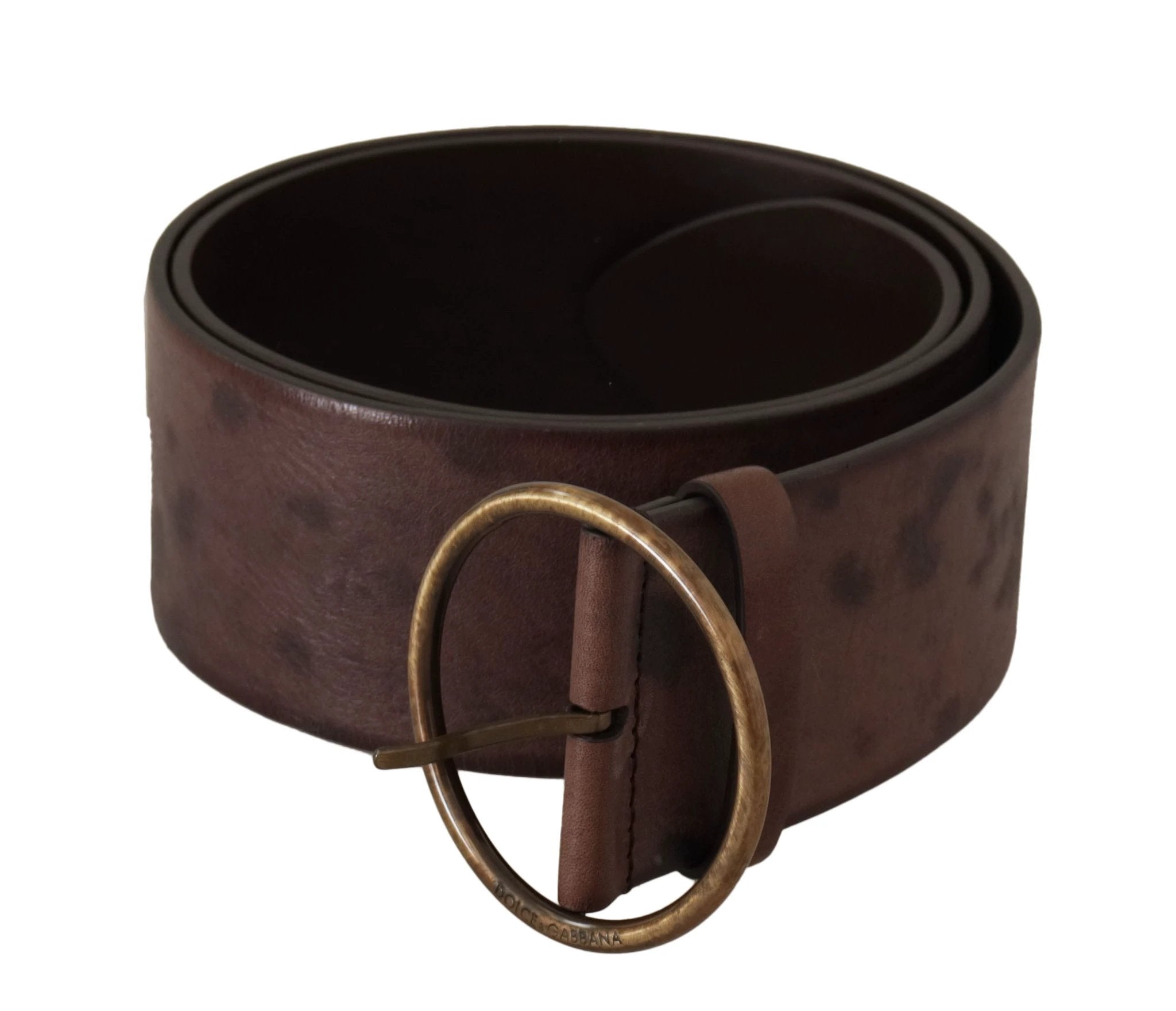 Dolce & Gabbana Dark Brown Wide Calf Leather Logo Round Buckle Belt by Dolce & Gabbana