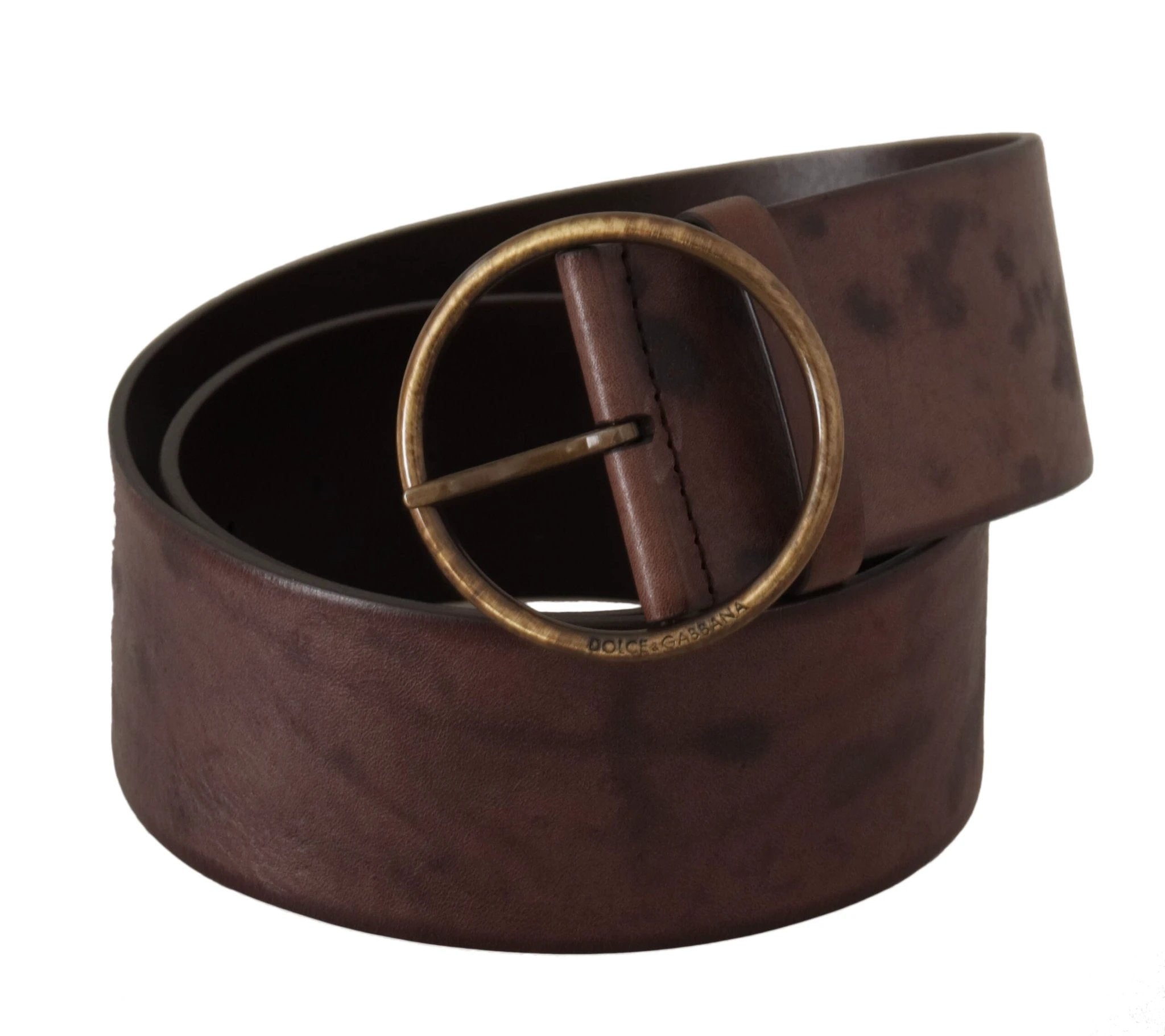 Dolce & Gabbana Dark Brown Wide Calf Leather Logo Round Buckle Belt by Dolce & Gabbana