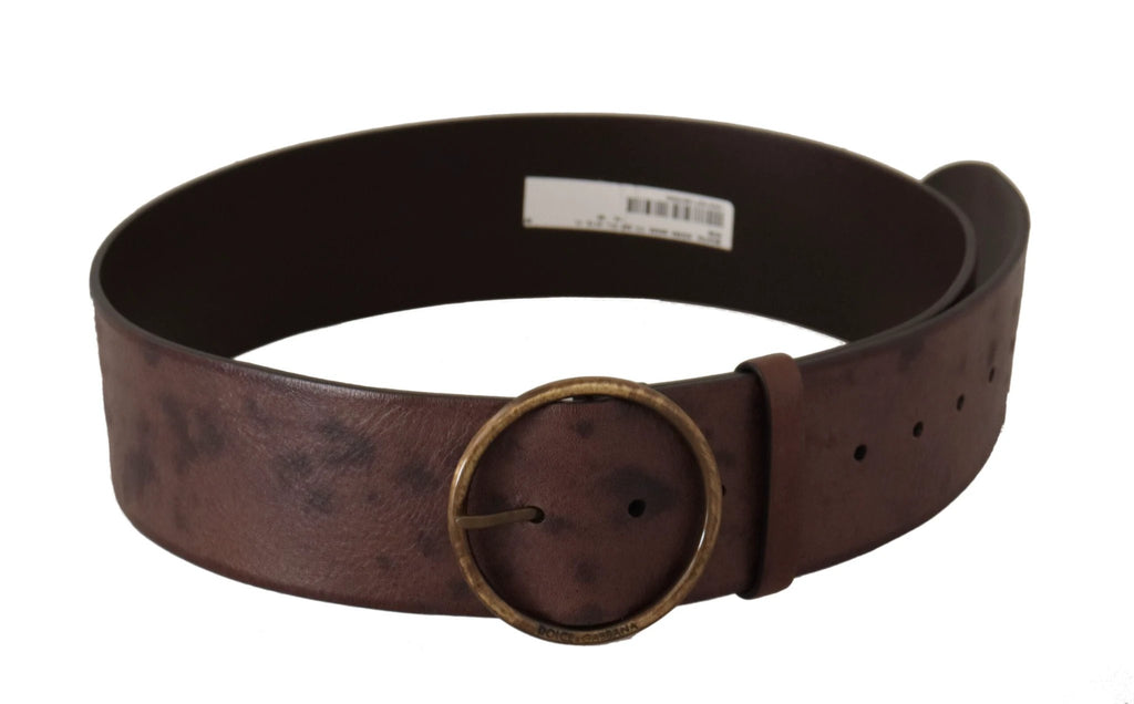 Dolce & Gabbana Dark Brown Wide Calf Leather Logo Round Buckle Belt by Dolce & Gabbana