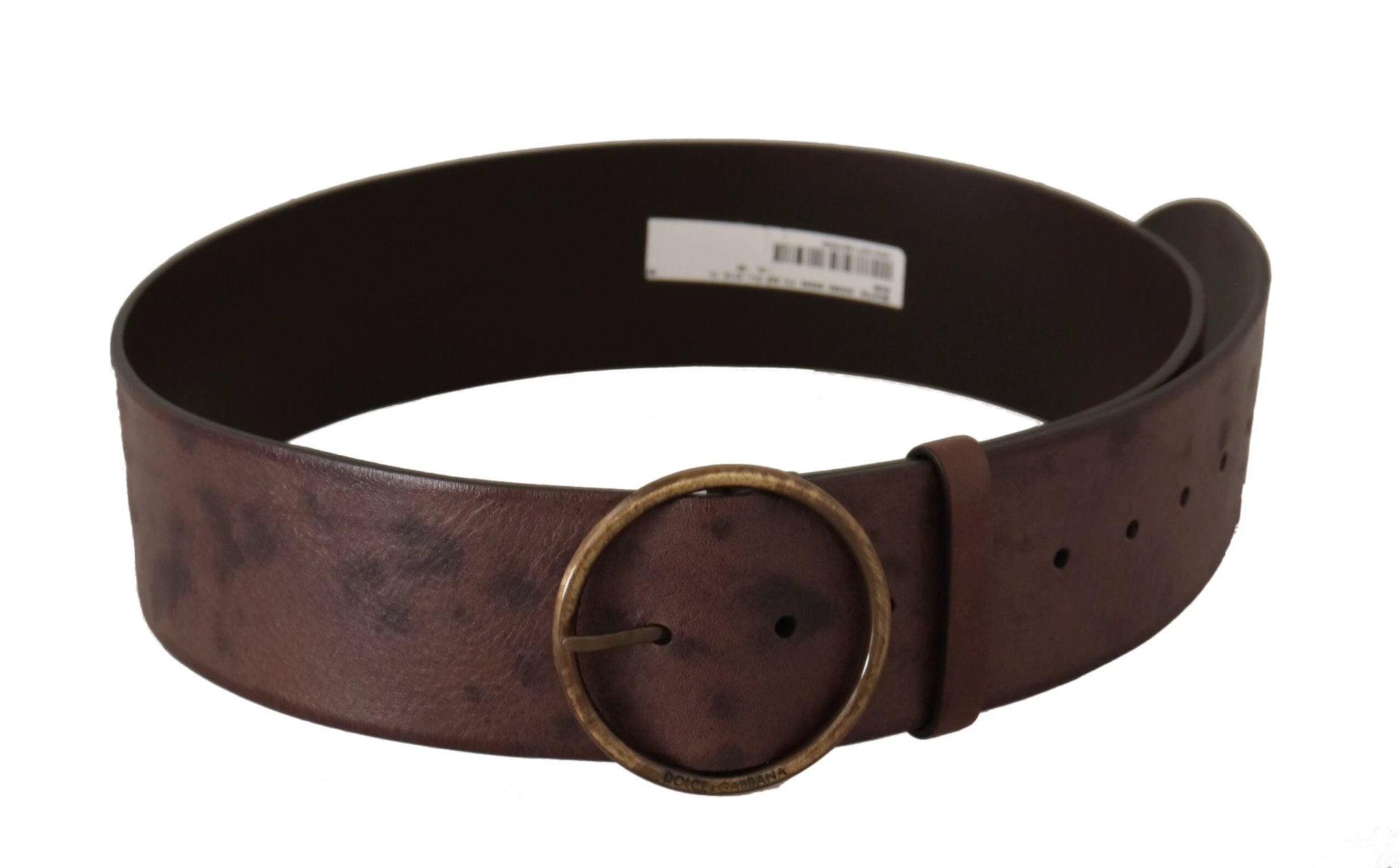 Dolce & Gabbana Dark Brown Wide Calf Leather Logo Round Buckle Belt by Dolce & Gabbana