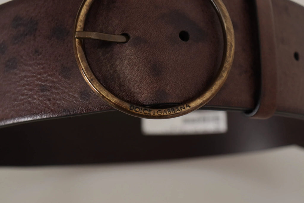 Dolce & Gabbana Dark Brown Wide Calf Leather Logo Round Buckle Belt by Dolce & Gabbana