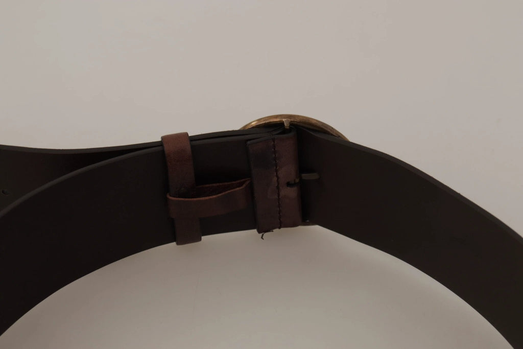 Dolce & Gabbana Dark Brown Wide Calf Leather Logo Round Buckle Belt by Dolce & Gabbana