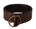 Dolce & Gabbana Brown Leather Wide Waist Logo Metal Round Buckle Belt by Dolce & Gabbana
