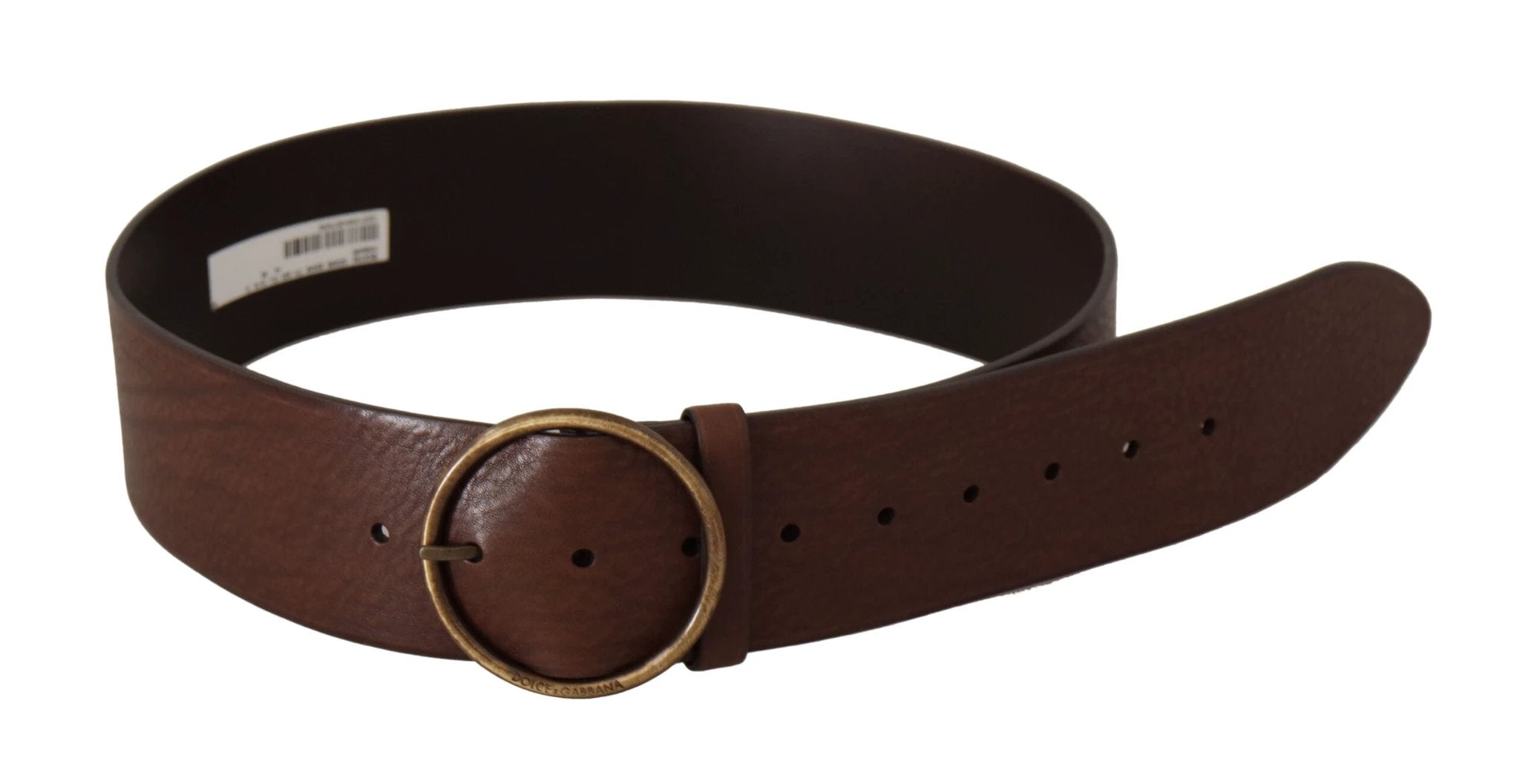 Dolce & Gabbana Brown Leather Wide Waist Logo Metal Round Buckle Belt by Dolce & Gabbana