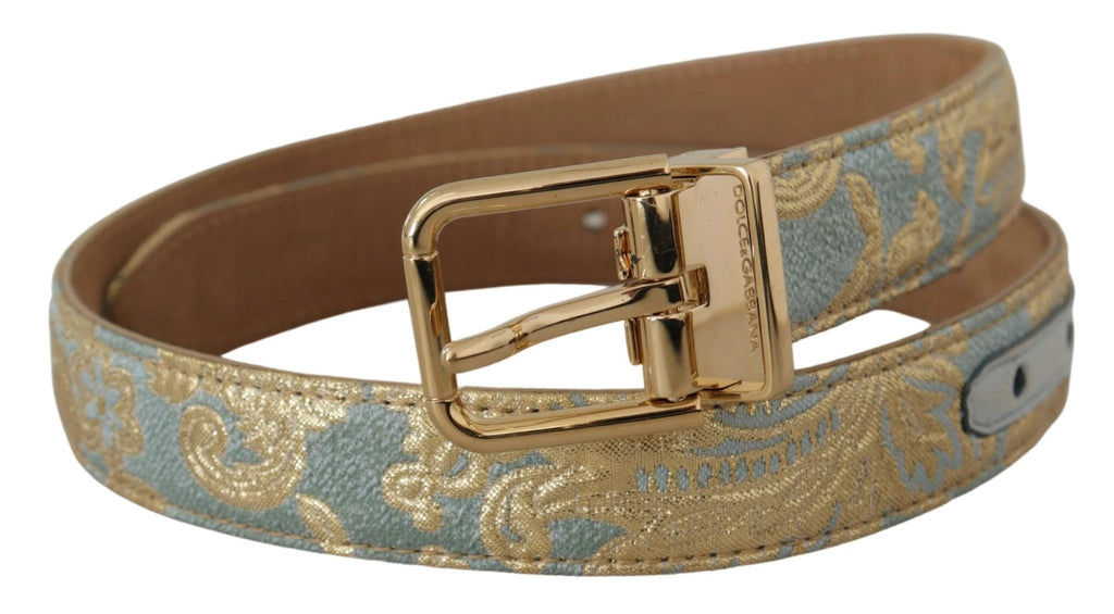 Dolce & Gabbana Blue Leather Jacquard Embossed Gold Metal Buckle Belt by Dolce & Gabbana