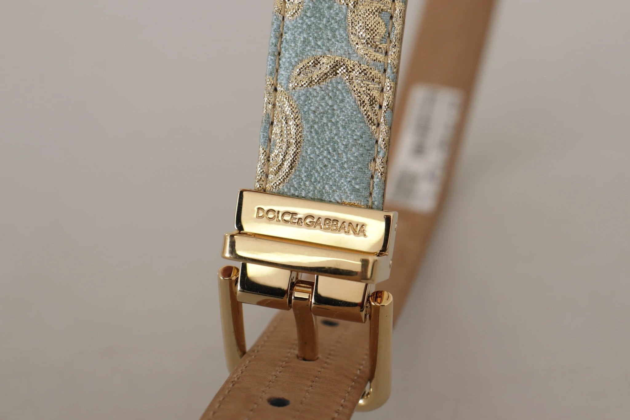 Dolce & Gabbana Blue Leather Jacquard Embossed Gold Metal Buckle Belt by Dolce & Gabbana