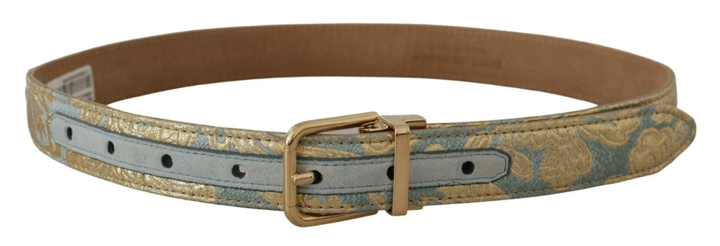 Dolce & Gabbana Blue Leather Jacquard Embossed Gold Metal Buckle Belt by Dolce & Gabbana