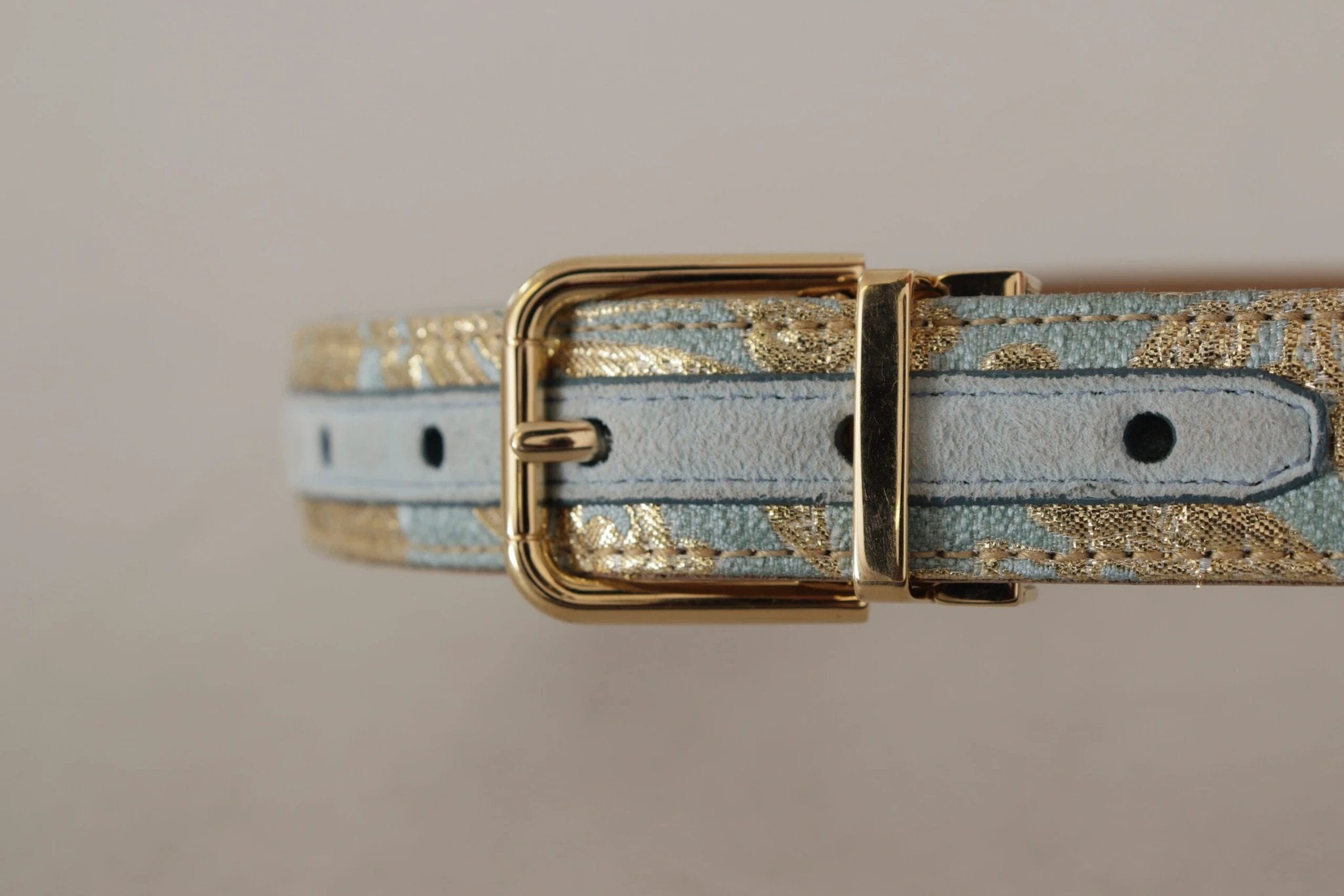 Dolce & Gabbana Blue Leather Jacquard Embossed Gold Metal Buckle Belt by Dolce & Gabbana