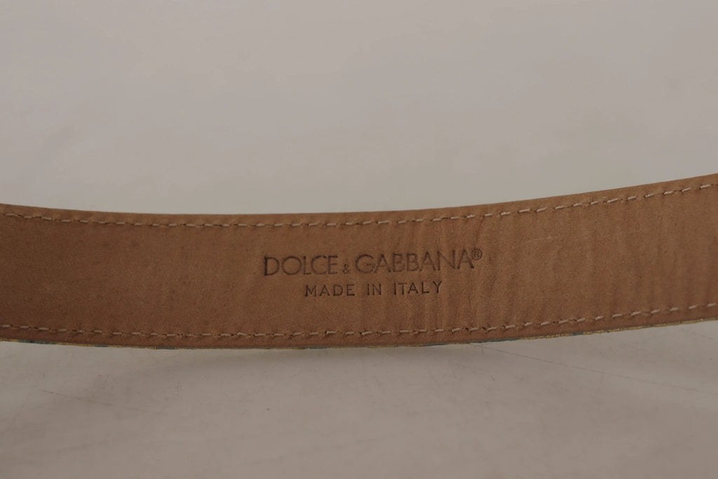 Dolce & Gabbana Blue Leather Jacquard Embossed Gold Metal Buckle Belt by Dolce & Gabbana