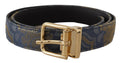 Dolce & Gabbana Navy Blue Jacquard Gold Tone Logo Metal Buckle Belt by Dolce & Gabbana