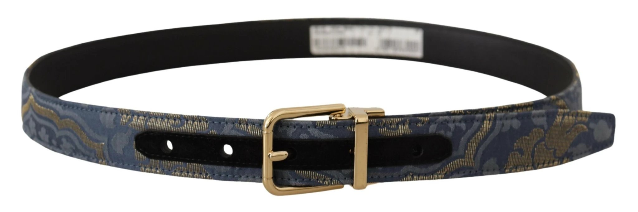 Dolce & Gabbana Navy Blue Jacquard Gold Tone Logo Metal Buckle Belt by Dolce & Gabbana