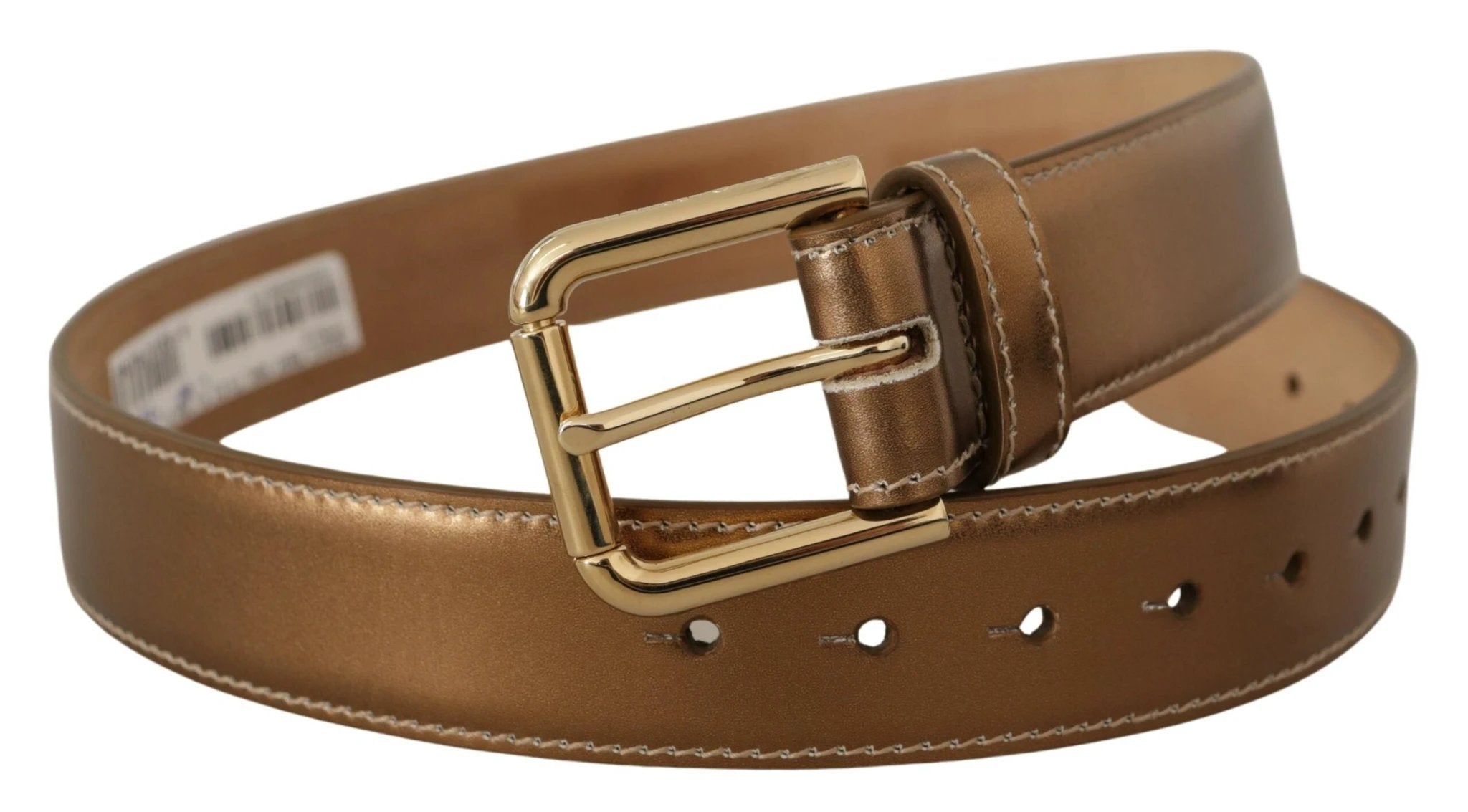 Dolce & Gabbana Bronze Calf Leather Gold Logo Waist Buckle Belt by Dolce & Gabbana