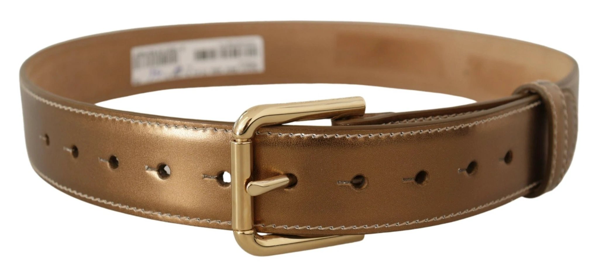 Dolce & Gabbana Bronze Calf Leather Gold Logo Waist Buckle Belt by Dolce & Gabbana