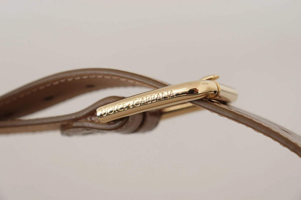 Dolce & Gabbana Bronze Calf Leather Gold Logo Waist Buckle Belt by Dolce & Gabbana