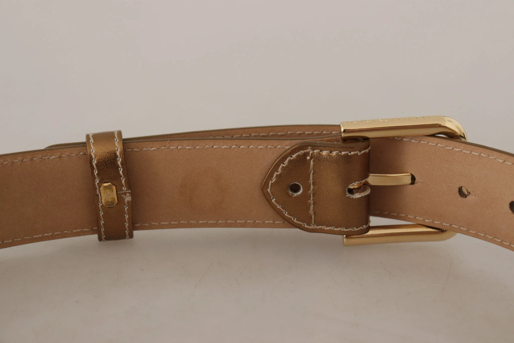 Dolce & Gabbana Bronze Calf Leather Gold Logo Waist Buckle Belt by Dolce & Gabbana