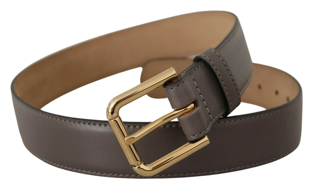 Ceinture Dolce &amp; Gabbana en cuir de veau gris avec boucle logo en métal doré