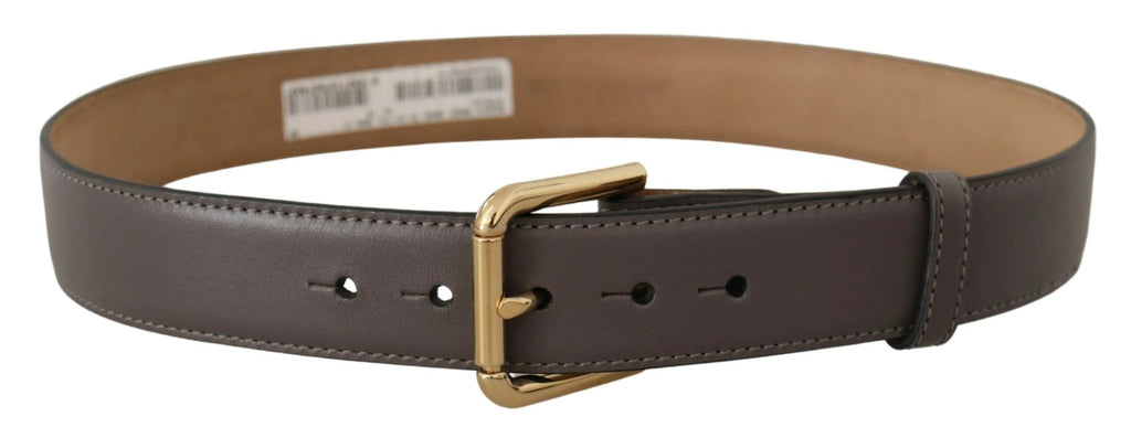 Ceinture Dolce &amp; Gabbana en cuir de veau gris avec boucle logo en métal doré