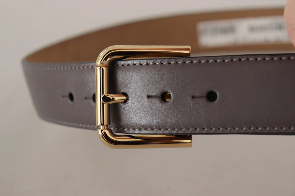 Ceinture Dolce &amp; Gabbana en cuir de veau gris avec boucle logo en métal doré