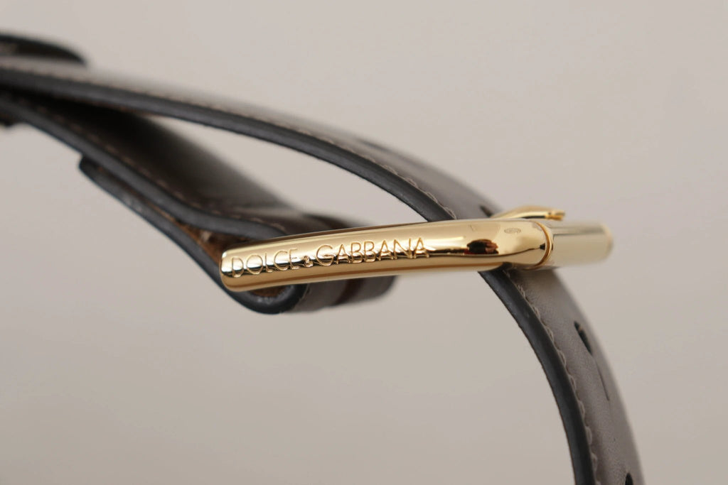 Ceinture Dolce &amp; Gabbana en cuir de veau gris avec boucle logo en métal doré