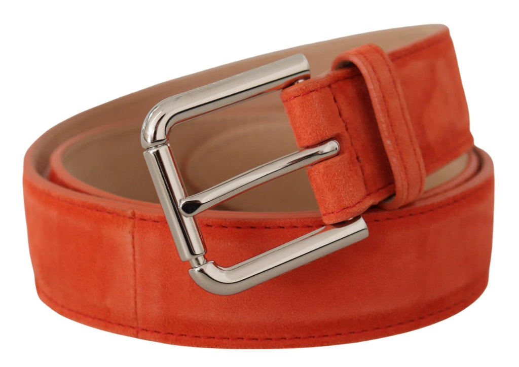 Dolce & Gabbana Orange Leather Suede Silver Logo Metal Buckle Belt by Dolce & Gabbana