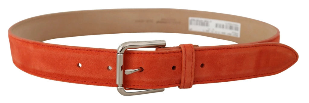 Dolce & Gabbana Orange Leather Suede Silver Logo Metal Buckle Belt by Dolce & Gabbana