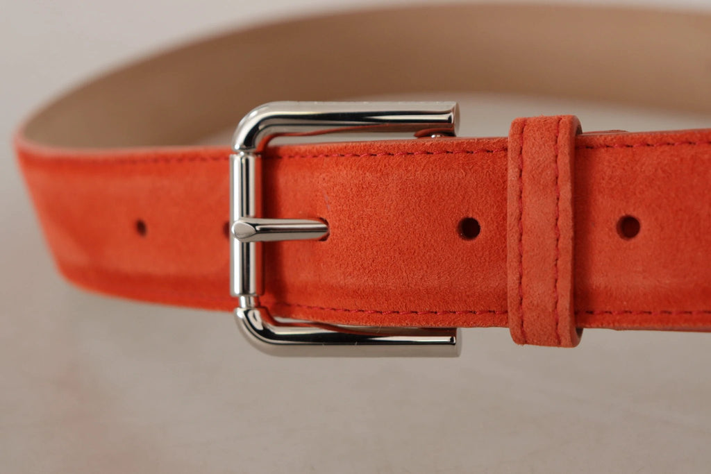 Dolce & Gabbana Orange Leather Suede Silver Logo Metal Buckle Belt by Dolce & Gabbana