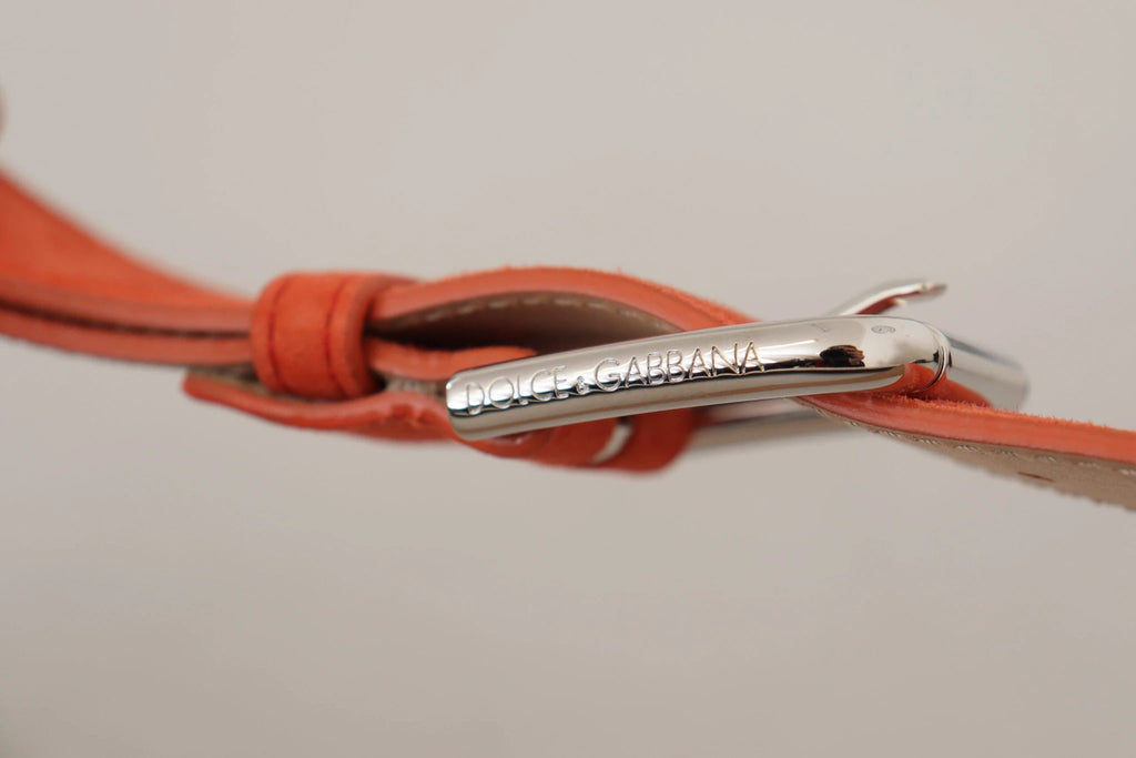 Dolce & Gabbana Orange Leather Suede Silver Logo Metal Buckle Belt by Dolce & Gabbana