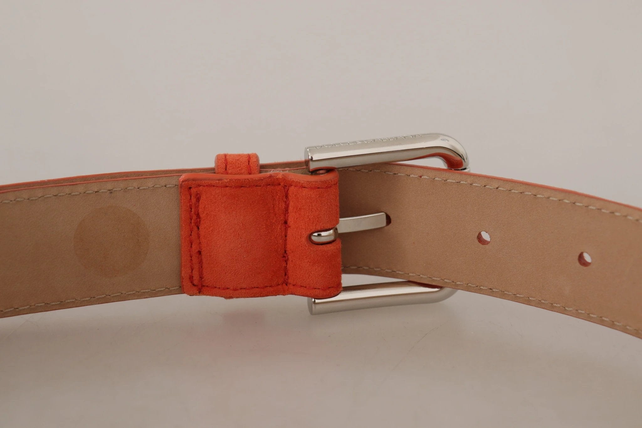 Dolce & Gabbana Orange Leather Suede Silver Logo Metal Buckle Belt by Dolce & Gabbana