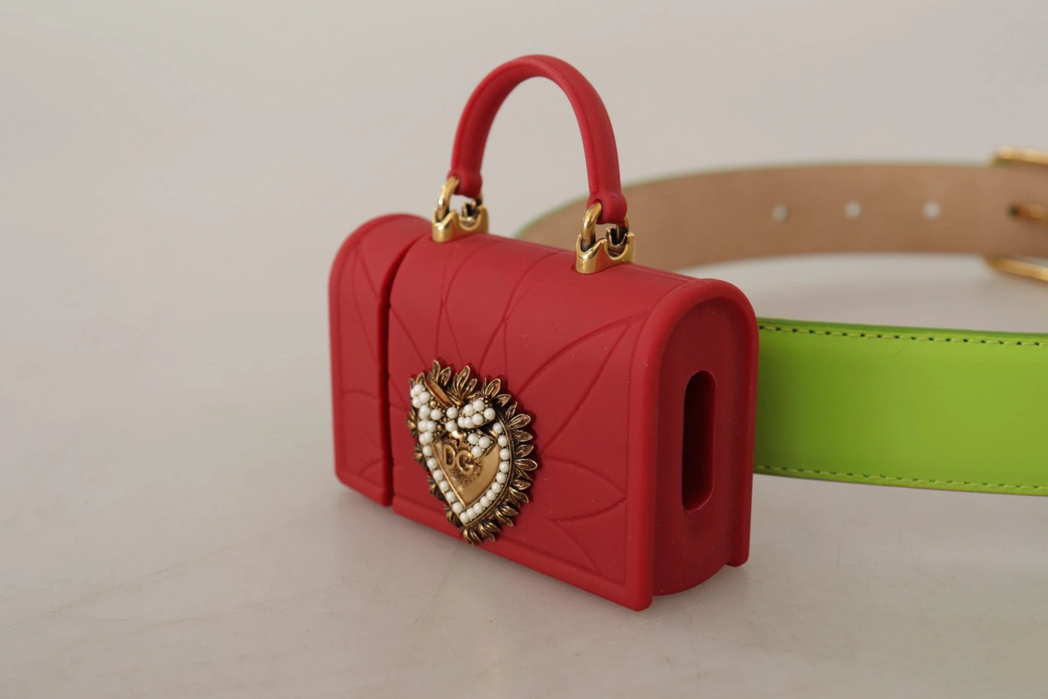 Dolce & Gabbana Green Leather Devotion Heart Micro Bag Headphones Belt by Dolce & Gabbana