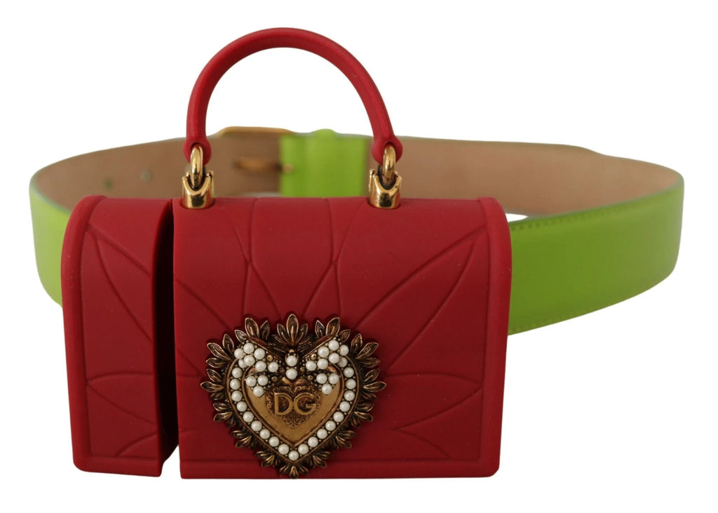 Dolce & Gabbana Green Leather Devotion Heart Micro Bag Headphones Belt by Dolce & Gabbana