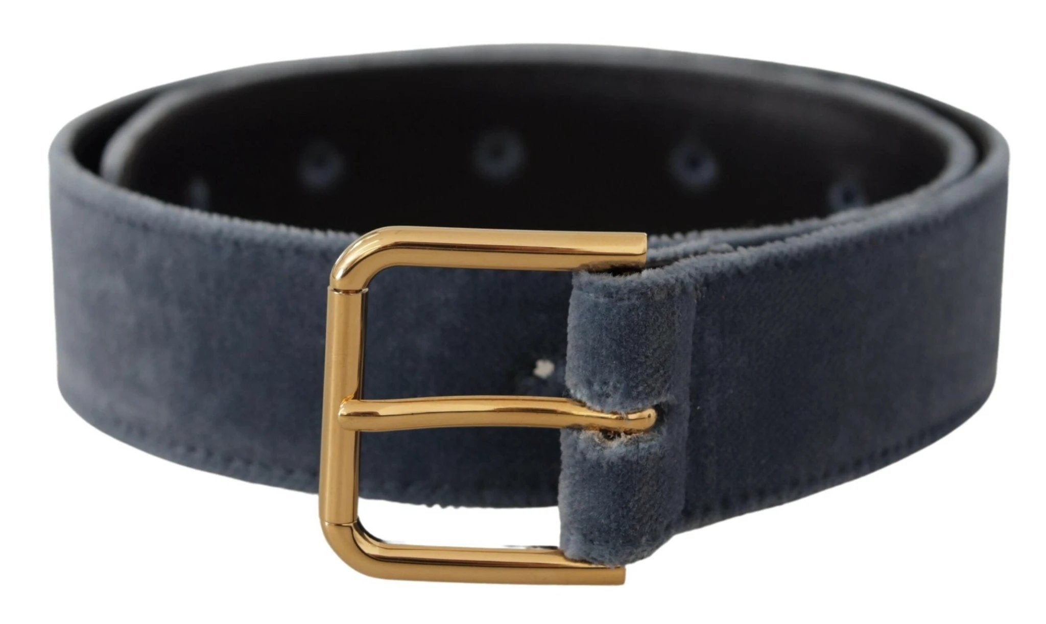 Dolce & Gabbana Navy Blue Velvet Gold Metal Logo Waist Buckle Belt by Dolce & Gabbana