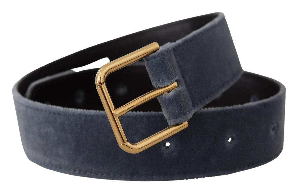 Dolce & Gabbana Navy Blue Velvet Gold Metal Logo Waist Buckle Belt by Dolce & Gabbana