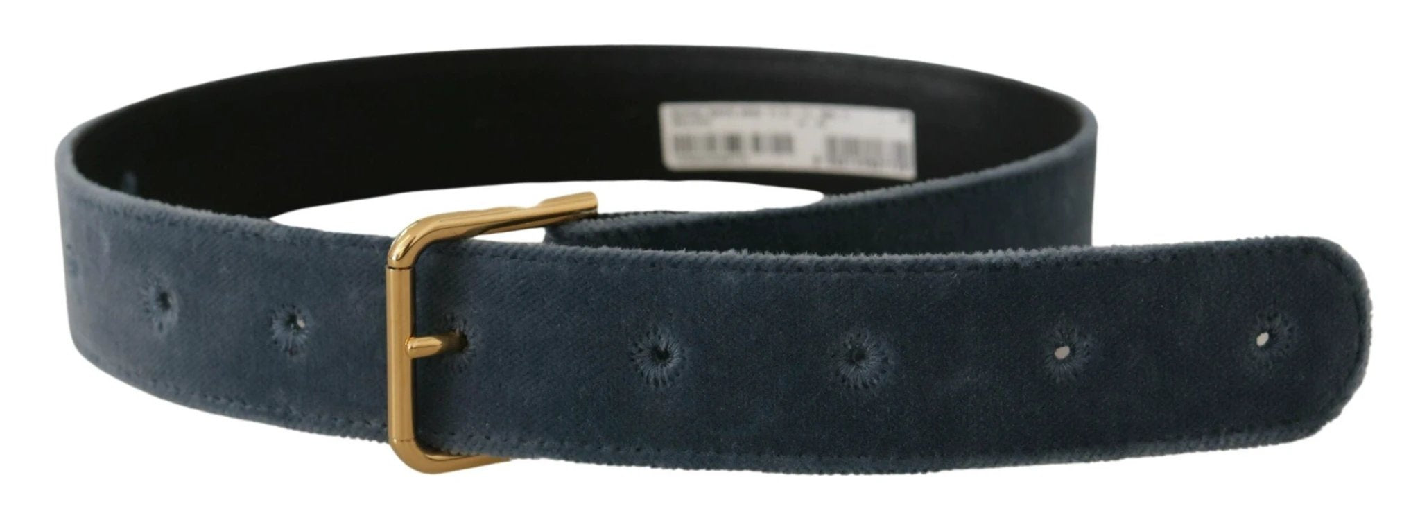 Dolce & Gabbana Navy Blue Velvet Gold Metal Logo Waist Buckle Belt by Dolce & Gabbana