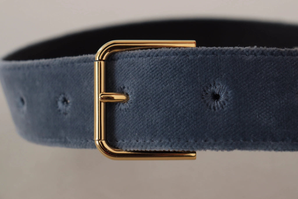 Dolce & Gabbana Navy Blue Velvet Gold Metal Logo Waist Buckle Belt by Dolce & Gabbana