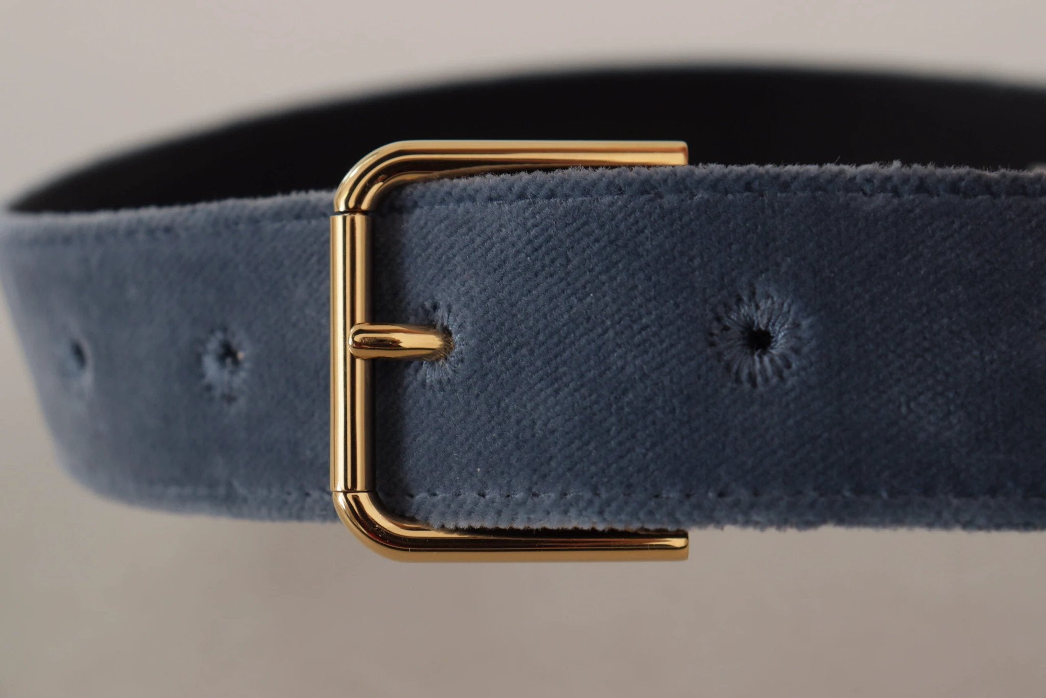 Dolce & Gabbana Navy Blue Velvet Gold Metal Logo Waist Buckle Belt by Dolce & Gabbana