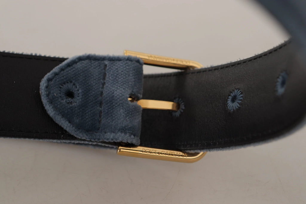 Dolce & Gabbana Navy Blue Velvet Gold Metal Logo Waist Buckle Belt by Dolce & Gabbana