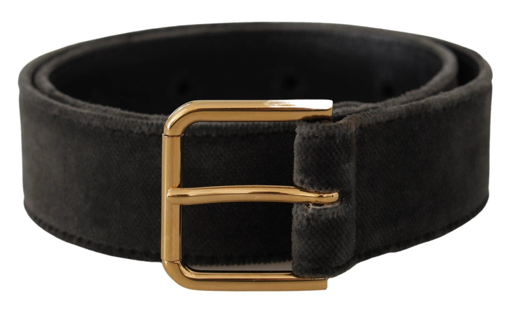 Dolce & Gabbana Brown Velvet Gold Tone Logo Metal Waist Buckle Belt by Dolce & Gabbana