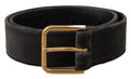 Dolce & Gabbana Brown Velvet Gold Tone Logo Metal Waist Buckle Belt by Dolce & Gabbana
