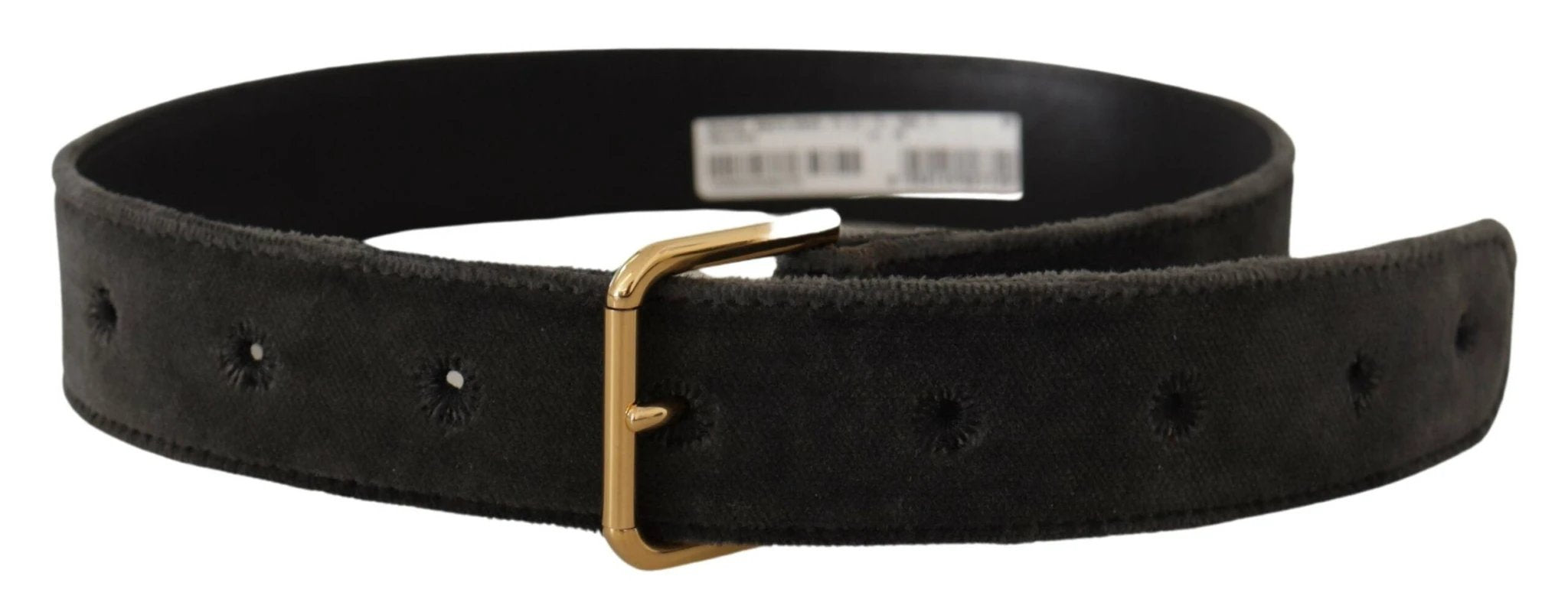 Dolce & Gabbana Brown Velvet Gold Tone Logo Metal Waist Buckle Belt by Dolce & Gabbana