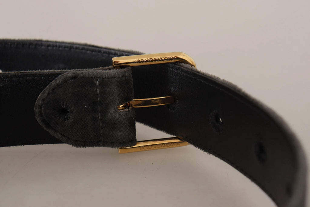 Dolce & Gabbana Brown Velvet Gold Tone Logo Metal Waist Buckle Belt by Dolce & Gabbana