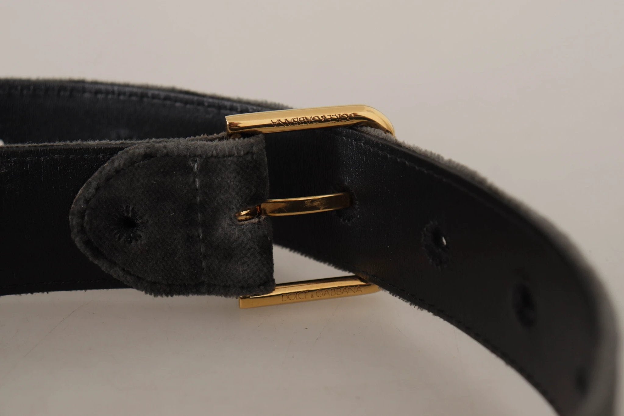 Dolce & Gabbana Brown Velvet Gold Tone Logo Metal Waist Buckle Belt by Dolce & Gabbana