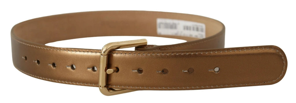 Dolce & Gabbana Bronze Leather Gold Logo Engraved Waist Buckle Belt by Dolce & Gabbana