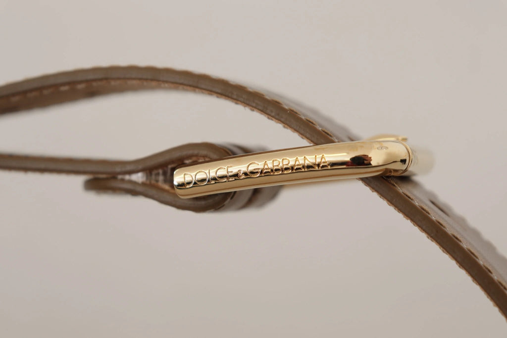 Dolce & Gabbana Bronze Leather Gold Logo Engraved Waist Buckle Belt by Dolce & Gabbana