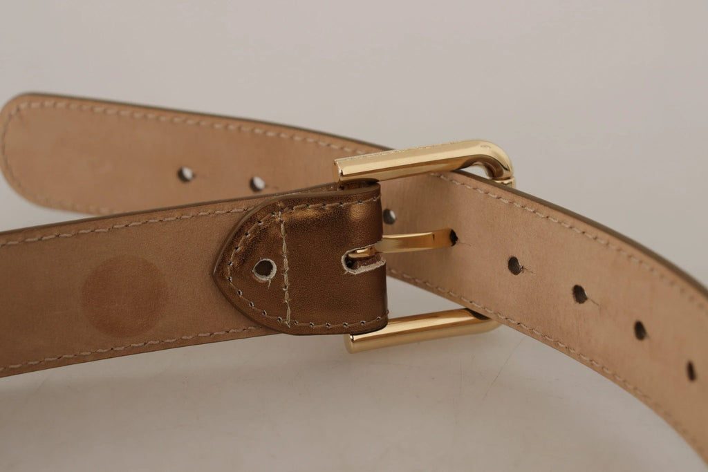 Dolce & Gabbana Bronze Leather Gold Logo Engraved Waist Buckle Belt by Dolce & Gabbana