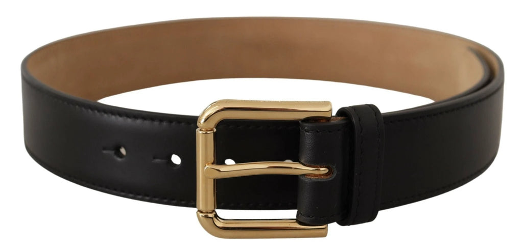 Dolce & Gabbana Black Solid Leather Classic Gold Waist Buckle Belt by Dolce & Gabbana