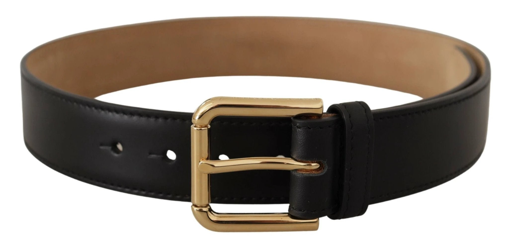 Dolce & Gabbana Black Solid Leather Classic Gold Waist Buckle Belt by Dolce & Gabbana