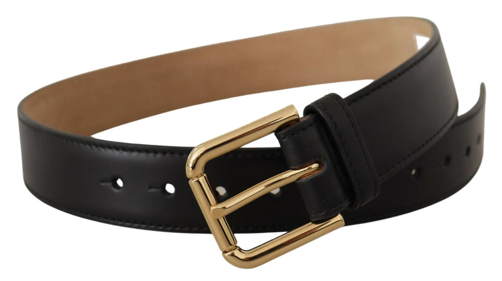 Dolce & Gabbana Black Solid Leather Classic Gold Waist Buckle Belt by Dolce & Gabbana