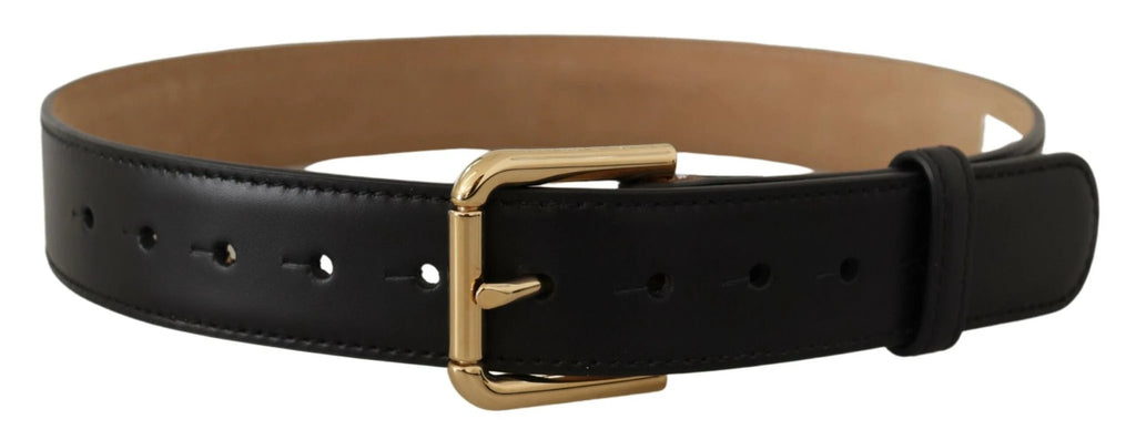 Dolce & Gabbana Black Solid Leather Classic Gold Waist Buckle Belt by Dolce & Gabbana