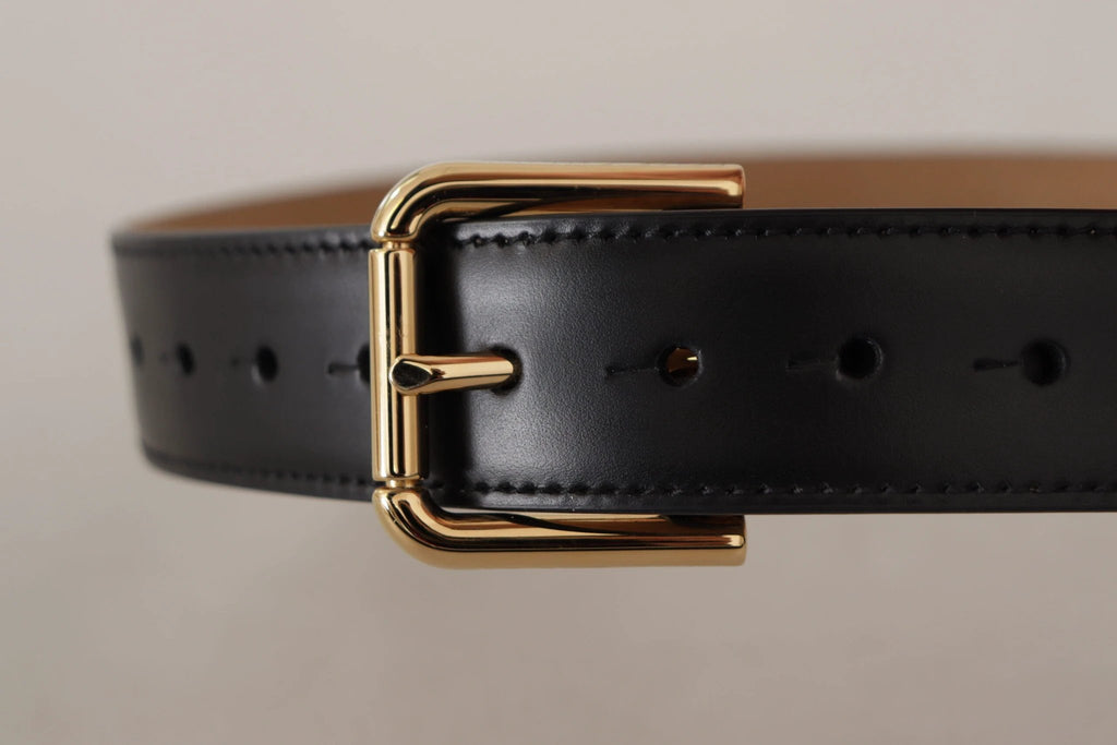 Dolce & Gabbana Black Solid Leather Classic Gold Waist Buckle Belt by Dolce & Gabbana