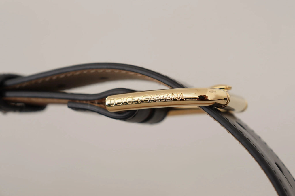 Dolce & Gabbana Black Solid Leather Classic Gold Waist Buckle Belt by Dolce & Gabbana